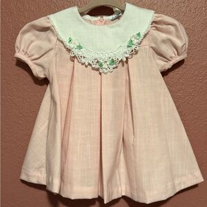 Vintage Pink Kids Dress with Lace Collar